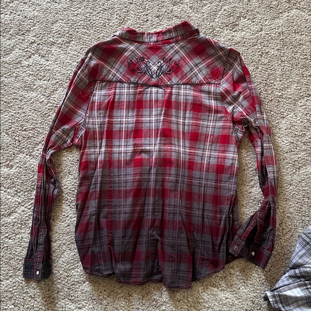 Maurice’s button up LOT! 2x plus size plaid red black grey turquoise teal - Picture 5 of 7